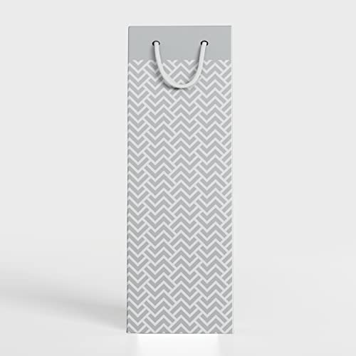 PaperPep Silver Zig Zag 14"X4.85"X3.65" Wine Paper Bag Pack of 10 | Wine Bottle Bags for Return Gifting, Birthday, Presents & Other Occasion