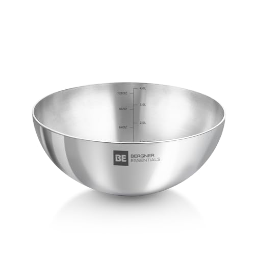 Bergner BE Essentials Tri-Ply Stainless Steel 28 cm Tasra, Steel Kadai, Large Tasla Without Handle, Even Heat Distribution, Easy to Clean, Induction Bottom and Gas Stove Ready, 5 Year Warranty