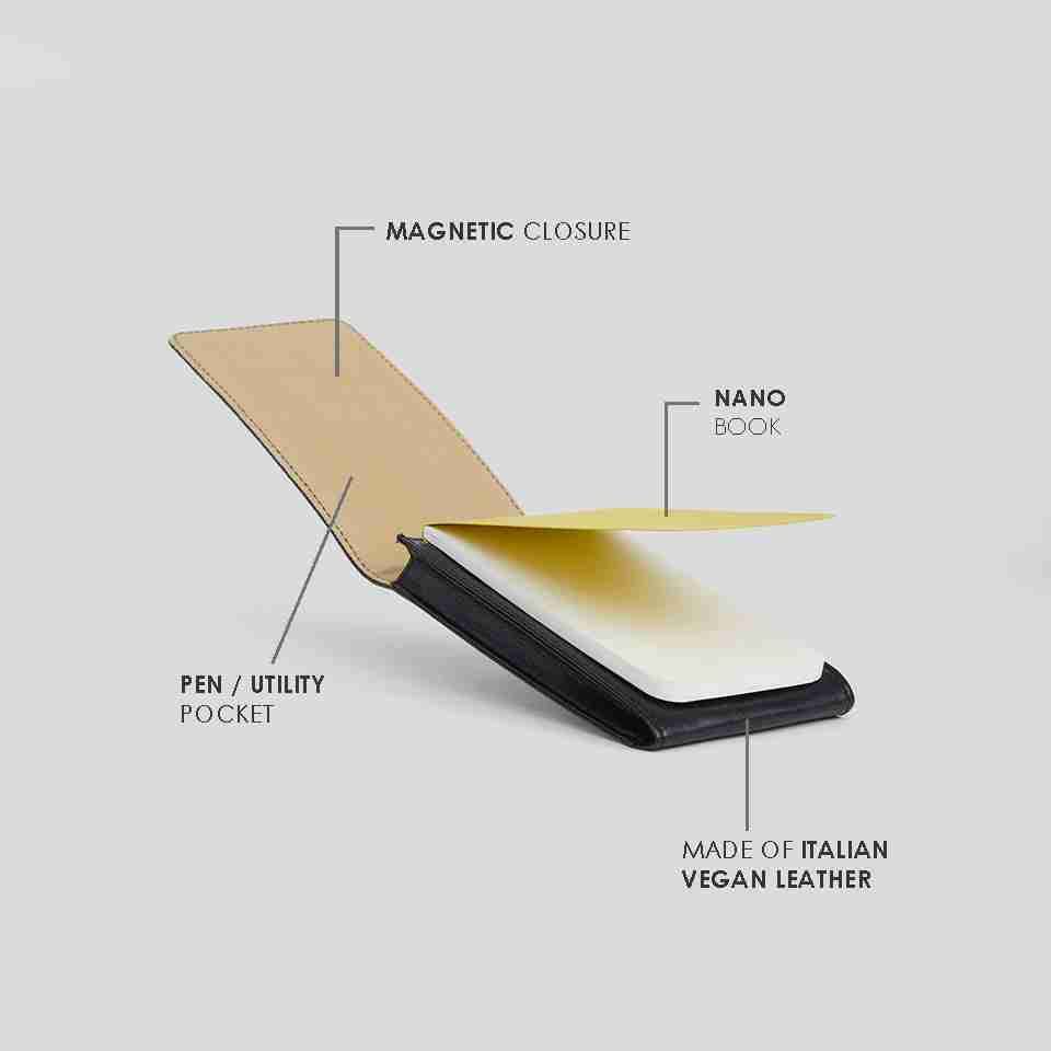 myPAPERCLIP Classic Edition Flippy Journal Nano Size Notebook | Mini Book For Gifting | Pocket Size Made Of Italian Vegan Leather | 96 Pages, Black, Pack of 1