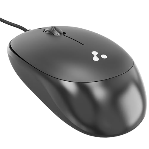 Ambrane Wired USB Mouse, Plug & Play, High Resolution 1600 DPI Optical Sensor, 3-Button Design, Clickable Scroll Wheel, Ambidextrous, Ergonomic Mouse for Comfortable All-Day Grip (Sliq 2 Wired)