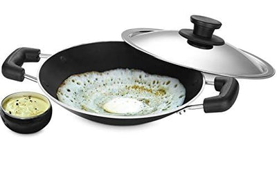 CELLO Black Platina Non-Stick Deep Appachatty with Lid 20 cm | Scratch Resistant | Gas Stovetop Compatible | Comfortable Grip | Black