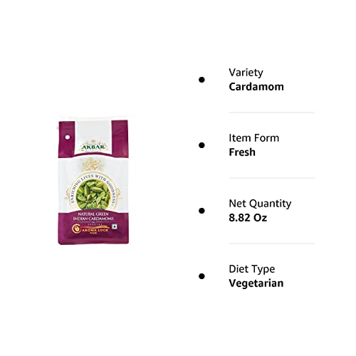 Emperor Akbar Cardamom (Elaichi)- 250 Gram - Green Cardamom In Superior Aroma-Lock Pack (Purple Grade - 8Mm Above)