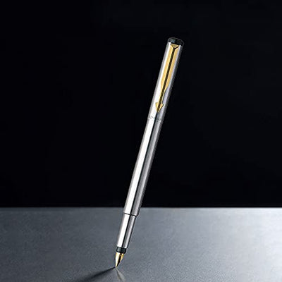 Parker Vector Stainless Steel Gold Trim Fountain Pen - Blue Ink, Pack Of 1
