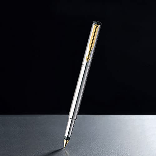 Parker Vector Stainless Steel Gold Trim Fountain Pen - Blue Ink, Pack Of 1