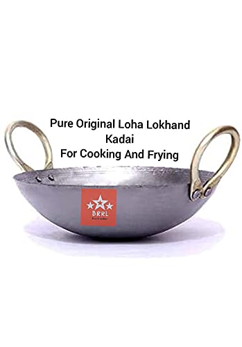 BRRL Iron Lokhand 8.5"/.750ml Pure Original Loha kadhai for Cooking and Frying - White
