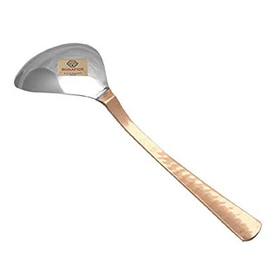 BONA FIDE - Unit of signature metal exports,Copper Spoon Serving Spoon Dal Rice Spoon Hammered Designed Homeware Hotelware::Set of 2 Copper Stainless Steel Spoon 8 inch Long for Serving Dishes