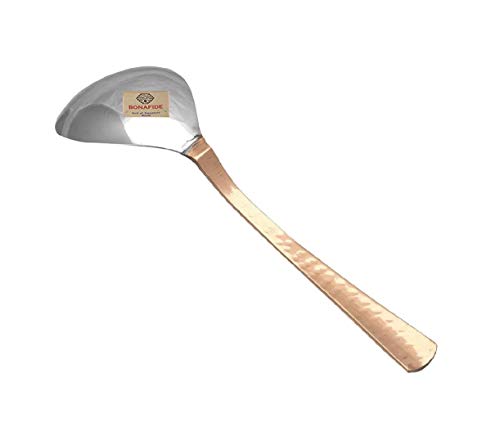 BONA FIDE - Unit of signature metal exports,Copper Spoon Serving Spoon Dal Rice Spoon Hammered Designed Homeware Hotelware::Set of 2 Copper Stainless Steel Spoon 8 inch Long for Serving Dishes