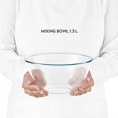 Borosil Glass Serving & Mixing Bowls with Lids, Oven & Microwave Safe Bowls, Set of 3 (500 ml + 900 ml + 1.3 L), Borosilicate Glass, Clear