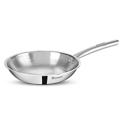 Bergner Tripro Triply Stainless Steel Frypan/ Skillet, 22 cm, 1.1 Litres, Ergonomic Stay Cool Handle, Flared Rim, Efficient and Fast Heating, Induction, Gas and Metal Spatula Friendly