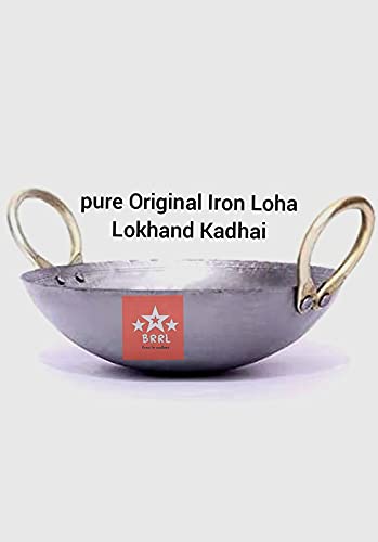 BRRL Iron Lokhand 8.5"/.750ml Pure Original Loha kadhai for Cooking and Frying - White
