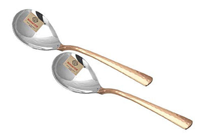 BONA FIDE - Unit of signature metal exports,Copper Spoon Serving Spoon Dal Rice Spoon Hammered Designed Homeware Hotelware::Set of 2 Copper Stainless Steel Spoon 8 inch Long for Serving Dishes