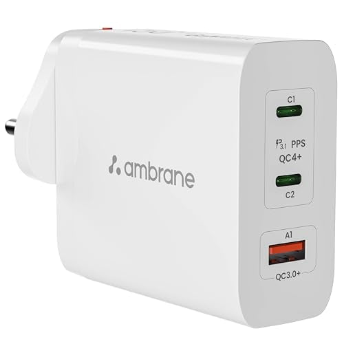 Ambrane 150w GaN Multi-Port Fast Charger Type C USB Compatible with All iPhone, Android & Laptops (MacBook & Windows) Travel Adapter with US Pins for The USA, Canada, Mexico & Japan (RAAP G150)