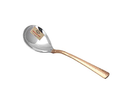 BONA FIDE - Unit of signature metal exports,Copper Spoon Serving Spoon Dal Rice Spoon Hammered Designed Homeware Hotelware::Set of 2 Copper Stainless Steel Spoon 8 inch Long for Serving Dishes