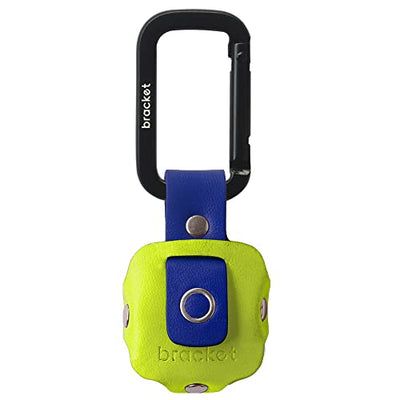 Airtag Premium Leather Key Ring Holder Case Cover Compatible with Apple Airtag, Comes with Metal Carabiner & Transparent AirTag Protective Film (1- Pack, Light Yellow and Blue) (AirTag Not Included)