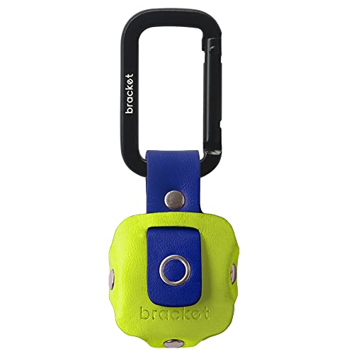 Airtag Premium Leather Key Ring Holder Case Cover Compatible with Apple Airtag, Comes with Metal Carabiner & Transparent AirTag Protective Film (1- Pack, Light Yellow and Blue) (AirTag Not Included)