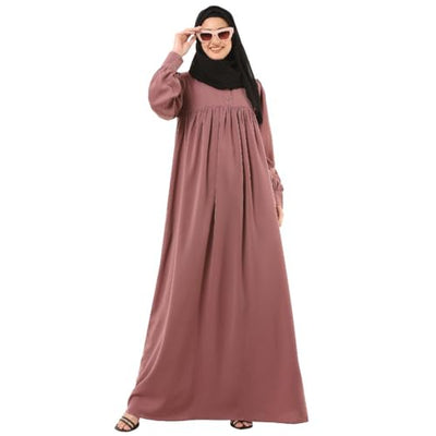 BT - Being Traditional Women’s Pleated Abaya Dress With Cuff Sleeves Made in Premium Nida Fabric (PAB-004) (2XL, Puce Pink)
