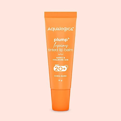 Aqualogica Coral Slush Plump+ Luscious Lightweight Tinted Lip Balm with Spf 20+ for Women and Men - Lip Mask with Mango & Hyaluronic Acid for Intense Hydration | for Dry & Dehydrates Lips -10g