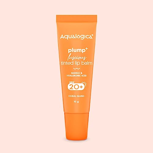 Aqualogica Coral Slush Plump+ Luscious Lightweight Tinted Lip Balm with Spf 20+ for Women and Men - Lip Mask with Mango & Hyaluronic Acid for Intense Hydration | for Dry & Dehydrates Lips -10g
