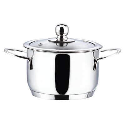 Vinod Stainless Steel Induction Friendly Tuscany Set 5 Pieces - Saucepan (14 cm/1.3 Litre), 3 Cassseroles (14 cm,16 cm & 18 cm/1.3,2 & 2.8 Litre), Frypan (18 cm) & 3 Glass Lids