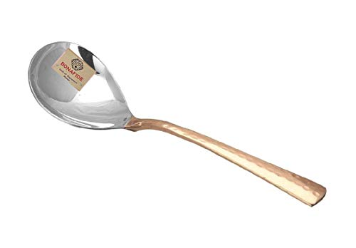 BONA FIDE - Unit of signature metal exports,Copper Spoon Serving Spoon Dal Rice Spoon Hammered Designed Homeware Hotelware::Set of 2 Copper Stainless Steel Spoon 8 inch Long for Serving Dishes