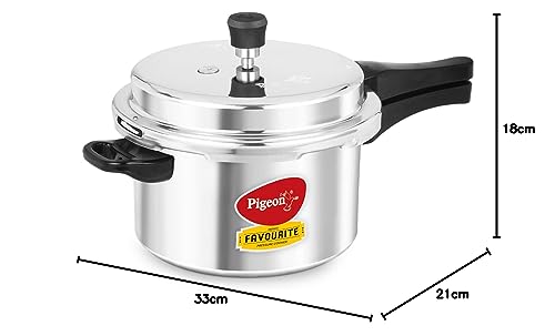 Pigeon By Stovekraft Favourite Aluminium Pressure Cooker with Outer Lid Induction and Gas Stove Compatible 5 Litre Capacity for Healthy Cooking (Silver)