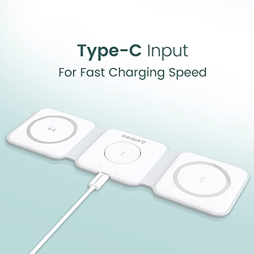 Ambrane 3-in-1 Wireless Charger with 20W BoostedSpeed for iPhone 14/13/12/11/X/8 Series, Galaxy S22/S21/S20/Note20/10/10+ Series, Foldable Design, Wide Compatibility (AeroSync Tripad, White)