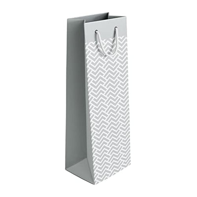 PaperPep Silver Zig Zag 14"X4.85"X3.65" Wine Paper Bag Pack of 10 | Wine Bottle Bags for Return Gifting, Birthday, Presents & Other Occasion
