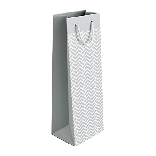 PaperPep Silver Zig Zag 14"X4.85"X3.65" Wine Paper Bag Pack of 10 | Wine Bottle Bags for Return Gifting, Birthday, Presents & Other Occasion