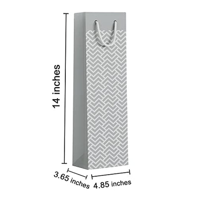 PaperPep Silver Zig Zag 14"X4.85"X3.65" Wine Paper Bag Pack of 10 | Wine Bottle Bags for Return Gifting, Birthday, Presents & Other Occasion