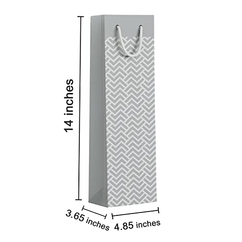 PaperPep Silver Zig Zag 14"X4.85"X3.65" Wine Paper Bag Pack of 10 | Wine Bottle Bags for Return Gifting, Birthday, Presents & Other Occasion