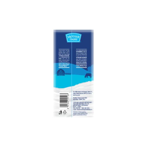 10x Mother Dairy Uht Liquid Milk Carton, (1 Liter each) - Pack of 10
