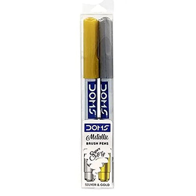 Doms Metallic Brush Pen 2 Shades Super Soft Brush Tip Nib Sketch Pens
