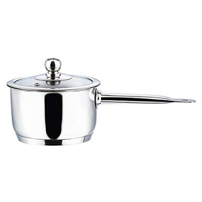 Vinod Stainless Steel Induction Friendly Tuscany Set 5 Pieces - Saucepan (14 cm/1.3 Litre), 3 Cassseroles (14 cm,16 cm & 18 cm/1.3,2 & 2.8 Litre), Frypan (18 cm) & 3 Glass Lids