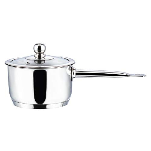 Vinod Stainless Steel Induction Friendly Tuscany Set 5 Pieces - Saucepan (14 cm/1.3 Litre), 3 Cassseroles (14 cm,16 cm & 18 cm/1.3,2 & 2.8 Litre), Frypan (18 cm) & 3 Glass Lids