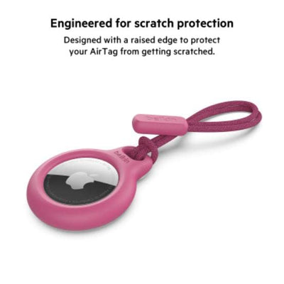 Belkin AirTag Case with Strap, Secure Holder Protective Cover for Air Tag with Scratch Resistance Accessory - Pink Colour. (F8W974)