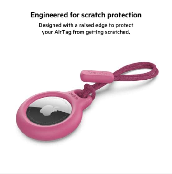 Belkin AirTag Case with Strap, Secure Holder Protective Cover for Air Tag with Scratch Resistance Accessory - Pink Colour. (F8W974)