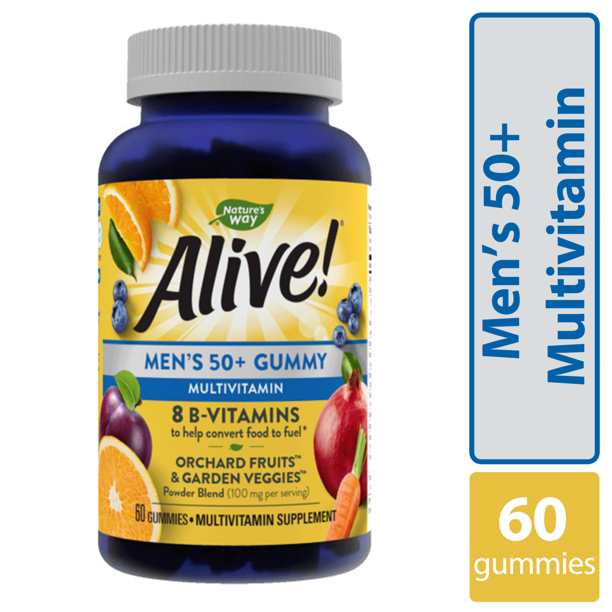 Alive Men’s 50+ Daily Gummy Multivitamins, Supports Healthy Brain, Eyes, Heart, 60 Gummies