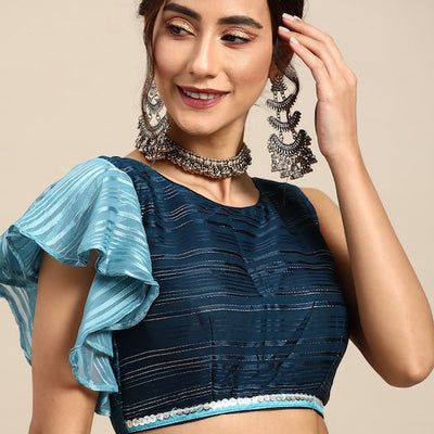 Calm Blue and Silver Sleek Saree