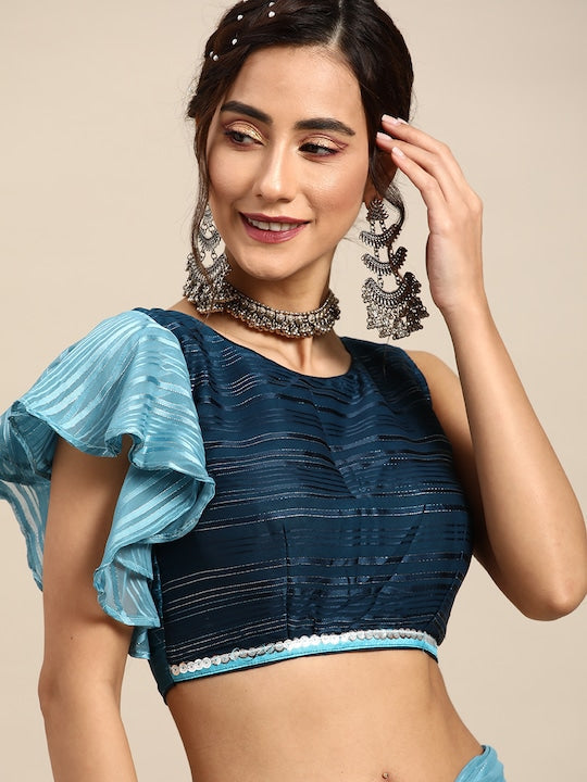Calm Blue and Silver Sleek Saree