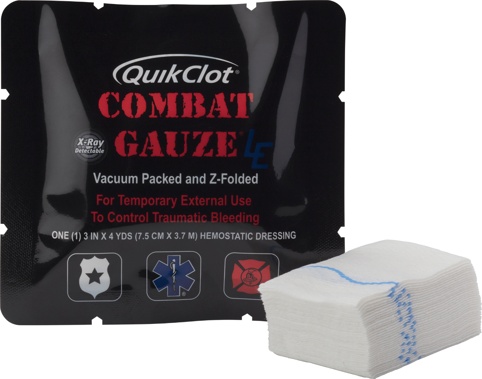 QuikClot Combat Gauze LE  3" X 4 Yds  with Kaolin