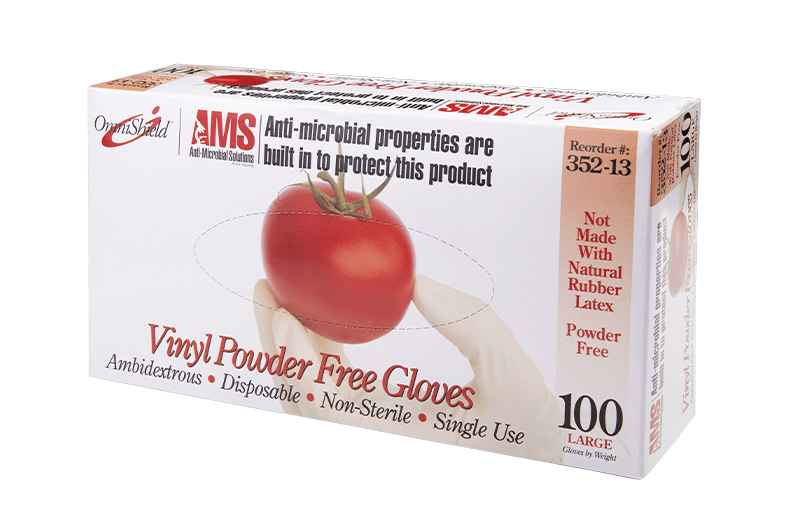 AMS Anti-Microbial Food Service Vinyl Gloves, Powder Free 100/Box