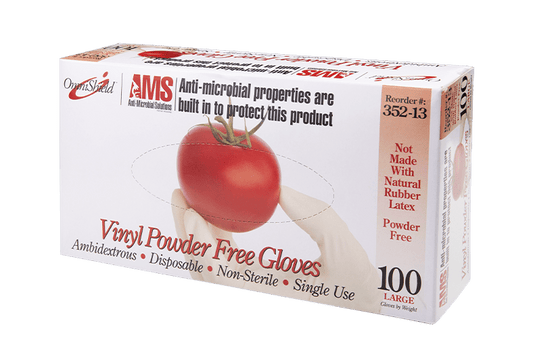 AMS Anti-Microbial Food Service Vinyl Gloves, Powder Free 100/Box