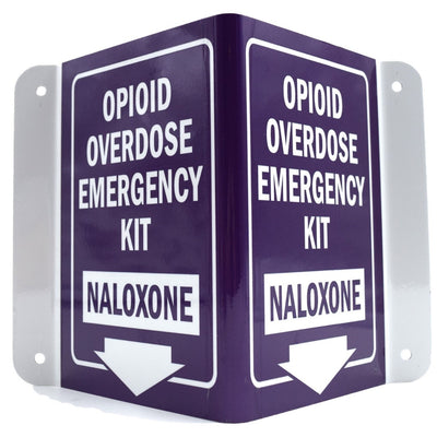 Metal Locking Opioid Overdose Emergency Kit Empty Cabinet w/Breakable Window, Hammer & 3D Purple Sign