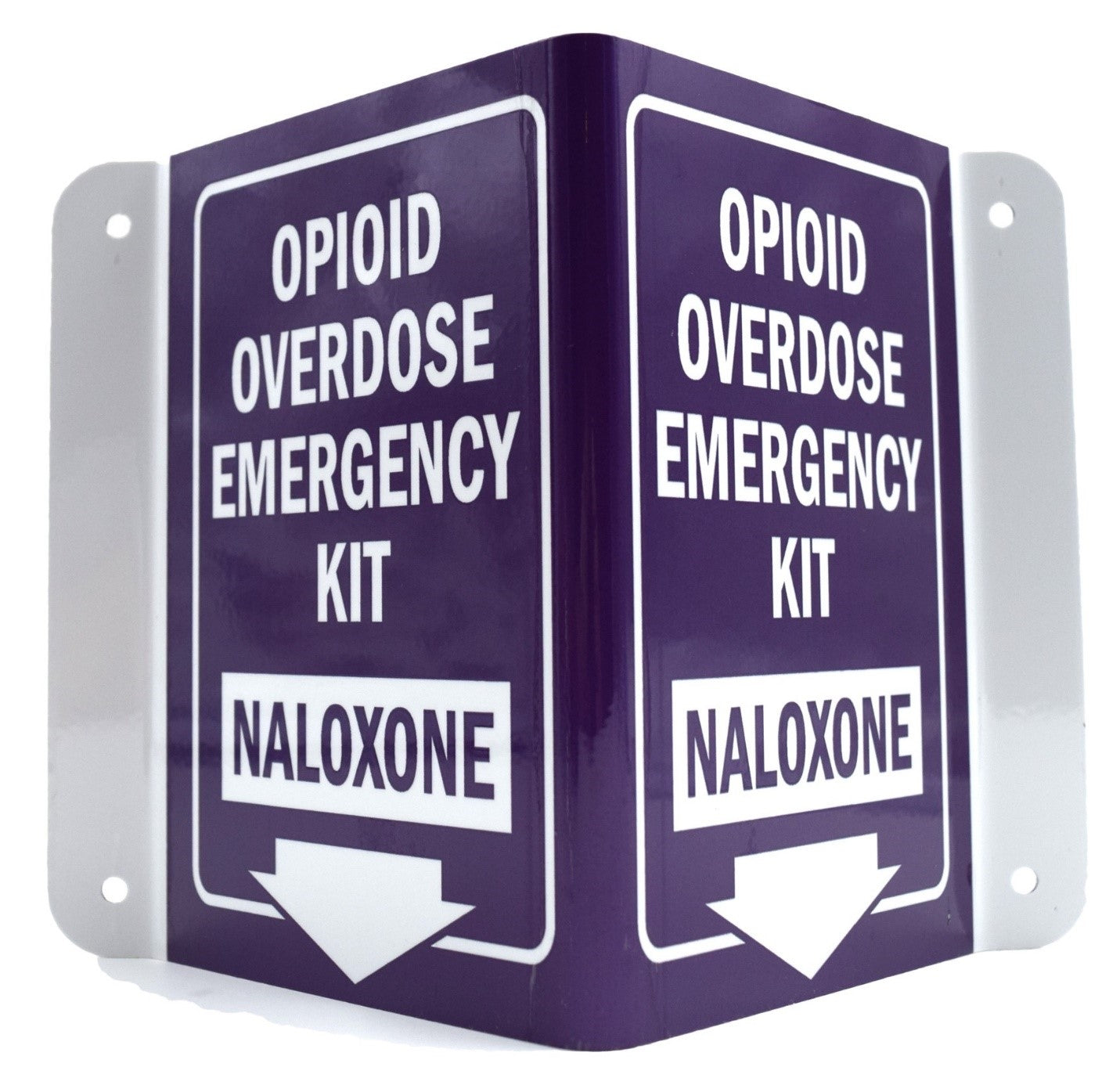 Metal Locking Opioid Overdose Emergency Kit Empty Cabinet w/Breakable Window, Hammer & 3D Purple Sign