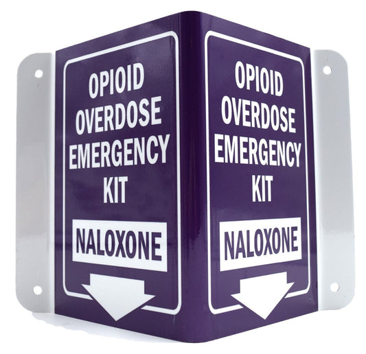 Metal Locking Opioid Overdose Emergency Kit Empty Cabinet w/Breakable Window, Hammer & 3D Purple Sign