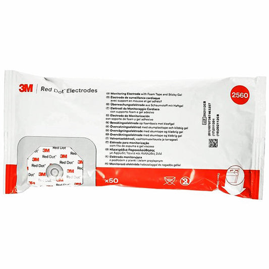 3M Red Dot ECG Monitoring Electrodes with Foam Backing and Snap Connector, 50/Pack