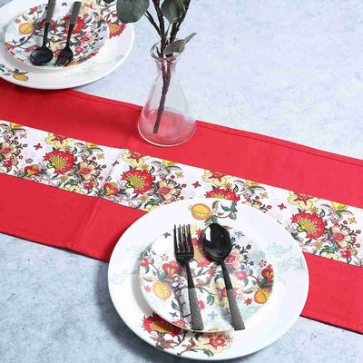 Como Table runner with floral print - Red