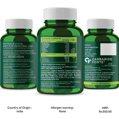 Carbamide Forte Veg Omega3 1000mg | Veg DHA | Vegetarian Omega 3 | Algal DHA | Plant Based | No Fish oil Used Tablets for Men & Women- 60 Veg Tablets
