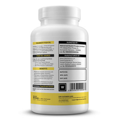 YouWeFit Omega-3 Fish Oil (30 Capsules), 1250mg