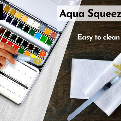 Brustro 3 Flat and Round Aqua Squeeze Leak Proof Watercolour Brush Pen with 9 Sheets Paper Cotton CP 300 GSM, 5x7-inch (Assorted) - Set of 6